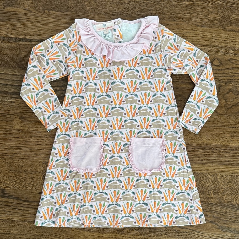 Smockingbird Ruffle Collar Bunnies And Carrots Print Dress